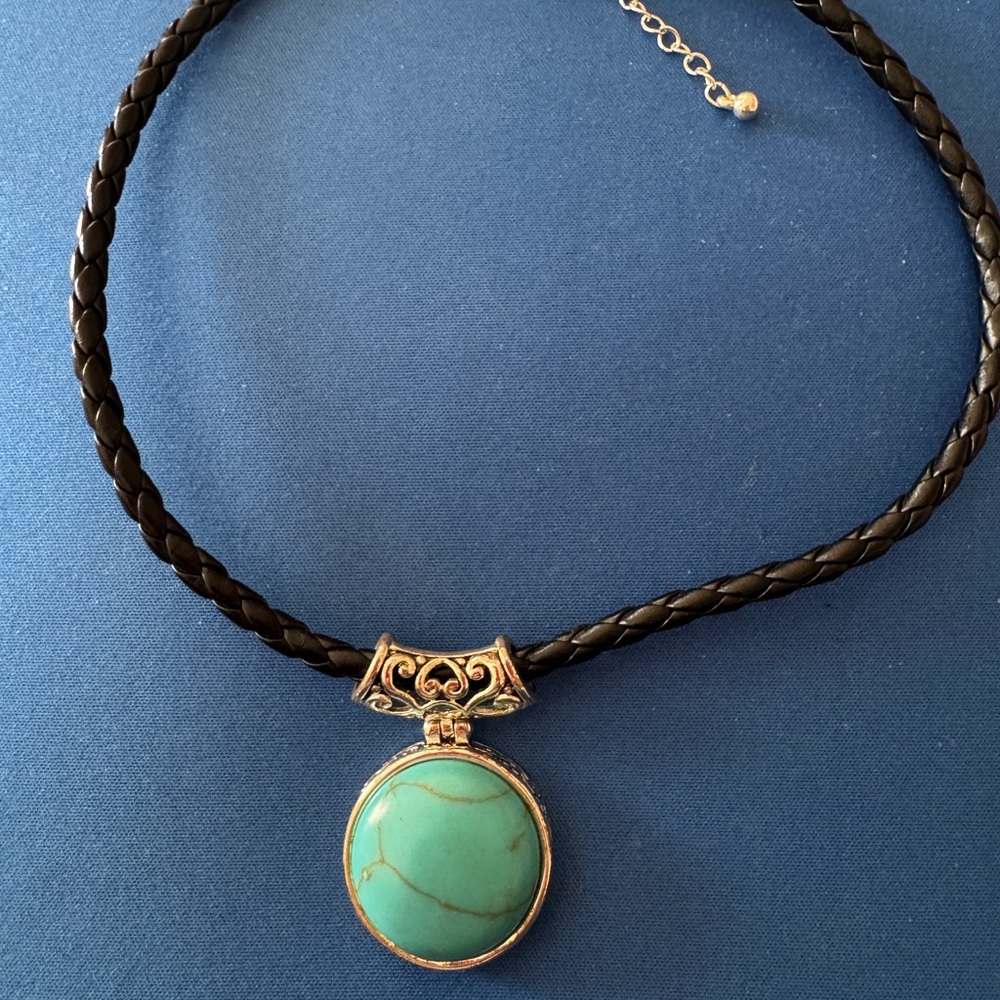 Turquoise Pendant Necklace with Black Cord